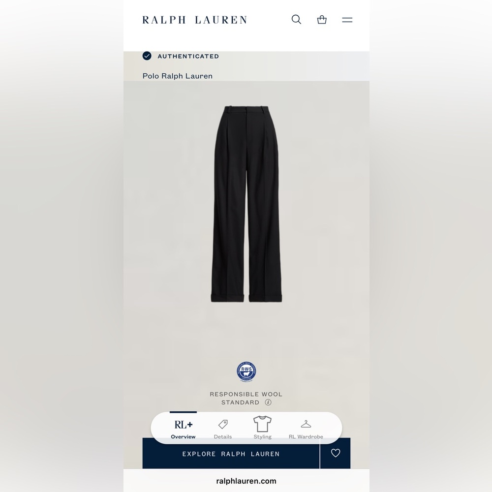 Polo by Ralph Lauren Black Wide-Leg Wool Trousers